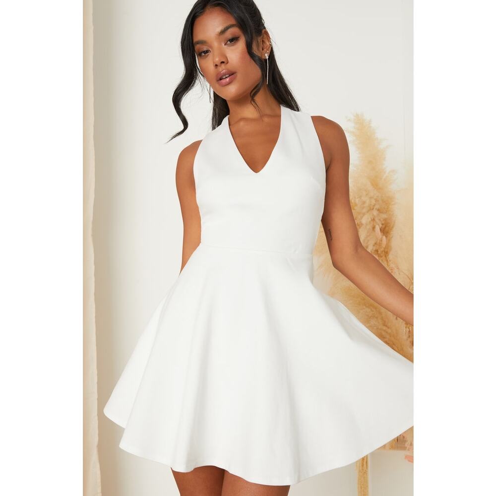Lulu's White Going Steady White Backless Skater Dress Size X-large